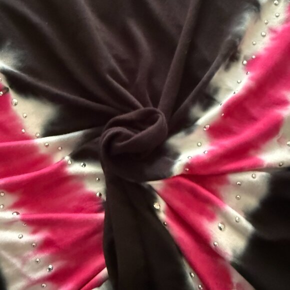 Tye-Dye T-Shirt Short Sleeve Round Neck Black Pink Large - Picture 4 of 4